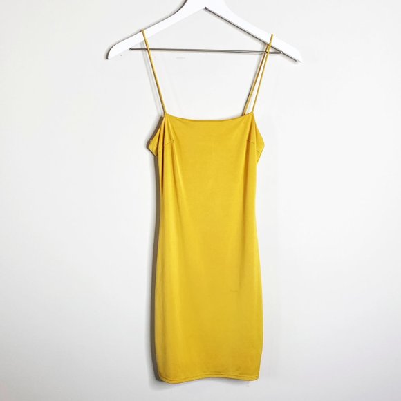 blanc Dresses & Skirts - Blanc Mustard Yellow Slinky Square Bodycon Dress